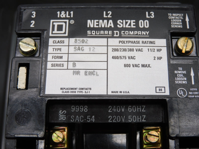 SQUARE D 8502SAG12 SER. B 220/240V (AS PICTURED) NSNP