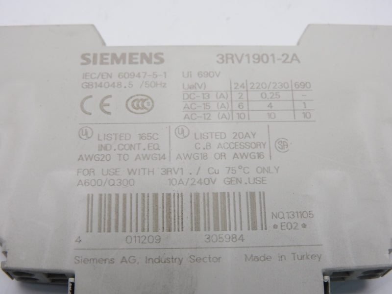 SIEMENS 3RV1901-2A 240V 10A NSNP