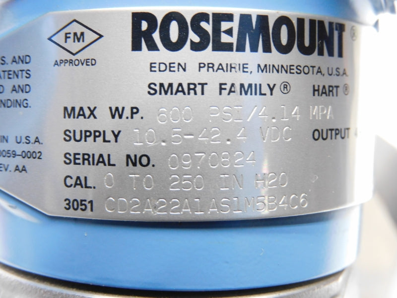 ROSEMOUNT 3051CD2A22A1AS1M5B4C6 10.5-42.4VDC 600PSI NSNP