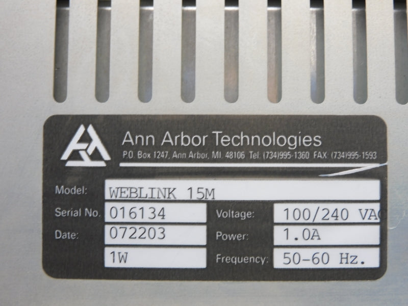 ANN ARBOR TECHNOLOGIES WEBLINK15M 100/240VAC 1.0A (AS PICTURED) UNMP