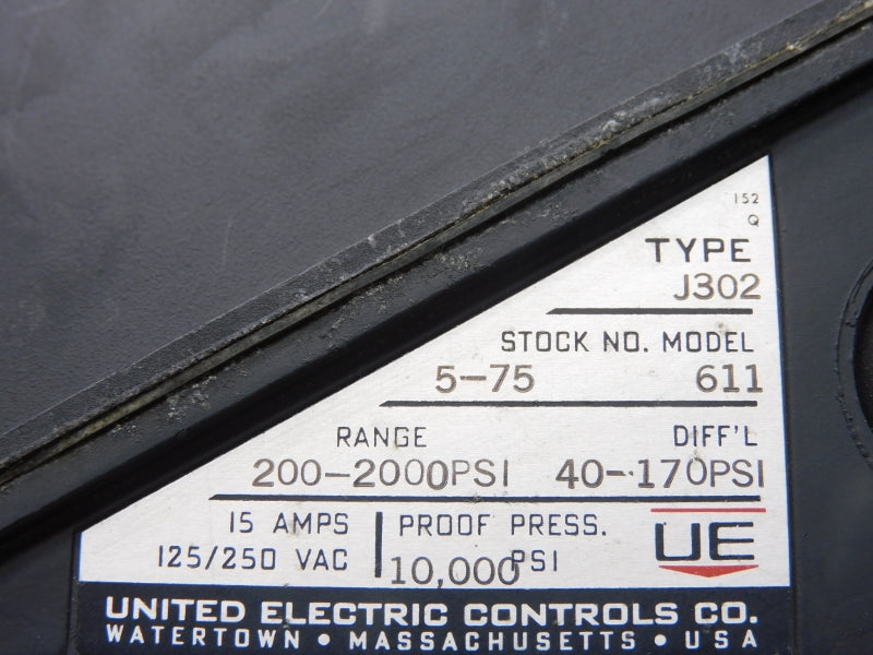 UNITED ELECTRIC J302-611 125/250VAC 15A 200-2000PSI NSNP
