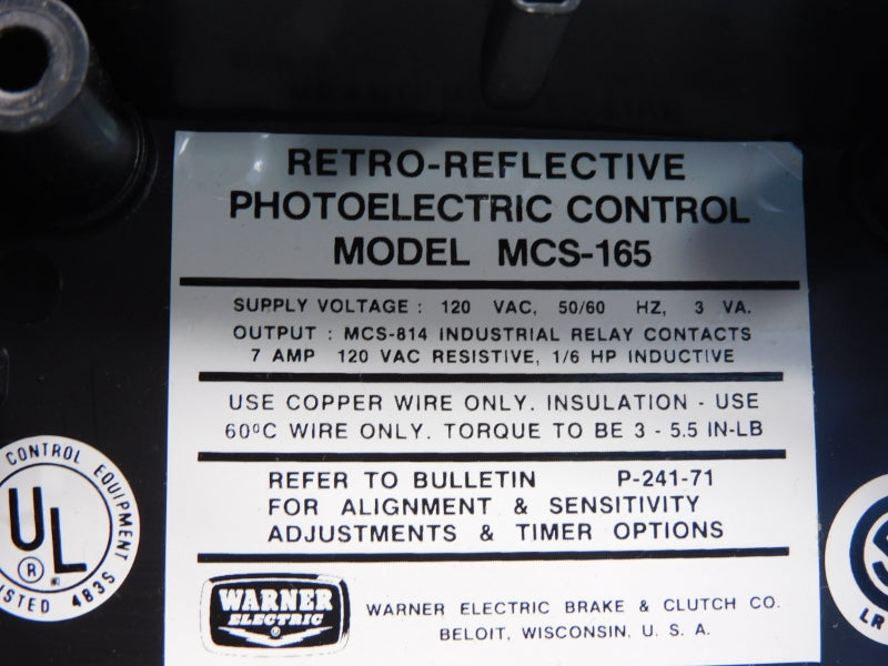WARNER ELECTRIC MCS-165 120VAC 7A UNMP