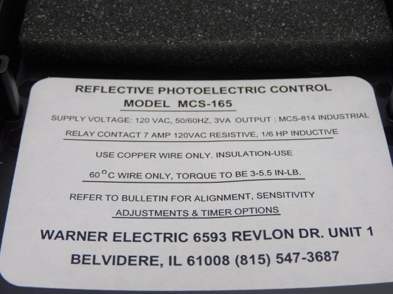 WARNER ELECTRIC 7120-448-015 MCS-165 W/ 814 120VAC 7A NSMP