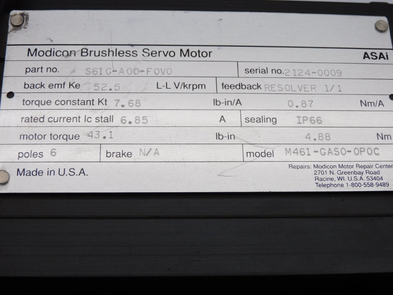 MODICON S61G-A00-F0V0 M461-GAS0-0P0C 6.85A UNMP