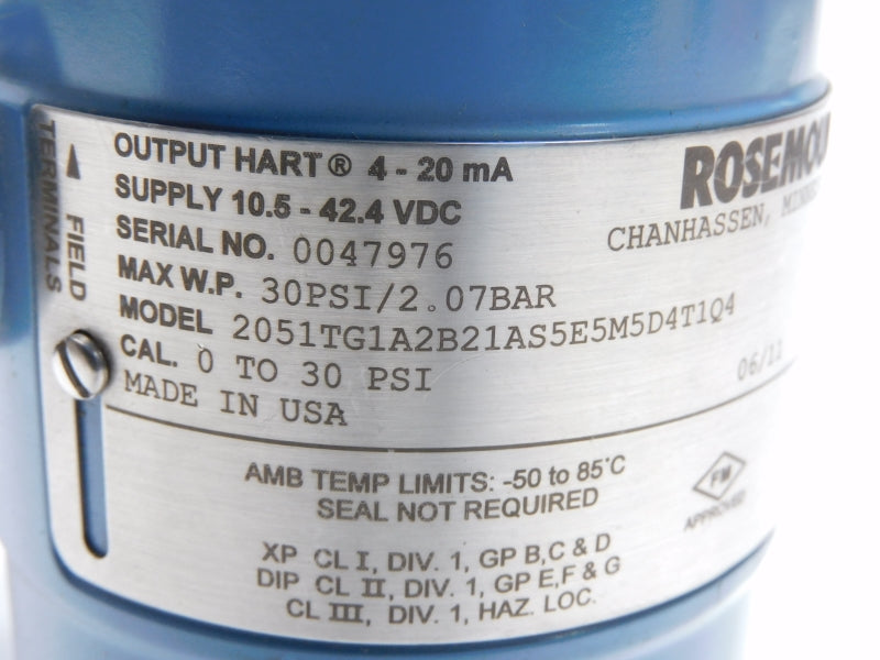 ROSEMOUNT 2051TG1A2B21AS5E5M5D4T1Q4 10.5-42.4VDC 30PSI NSNP