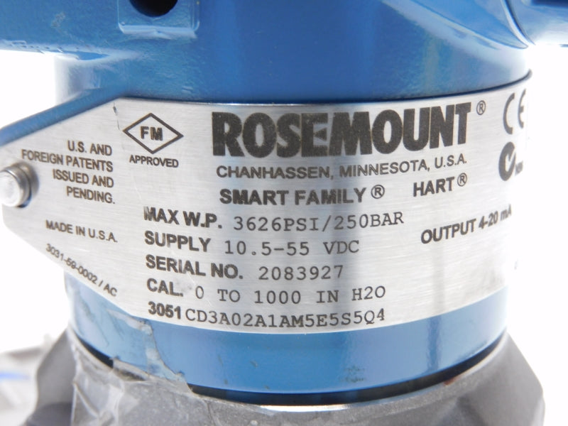 ROSEMOUNT 3051CD3A02A1AM5E5S5Q4 10.5-55VDC 3626PSI NSNP