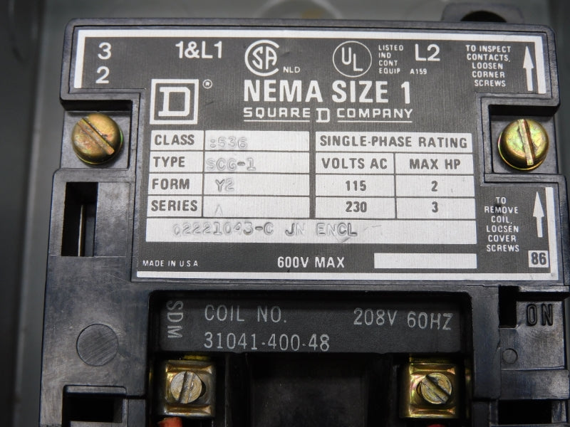 SQUARE D 8536SCG1V08 SER. A 208V NSNP