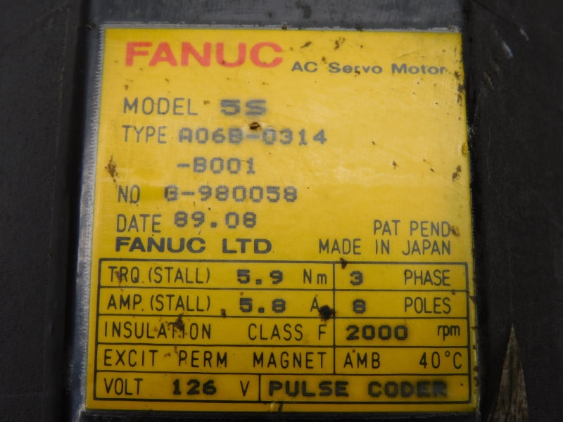FANUC A06B-0314-B001 126V 5.8A UNMP
