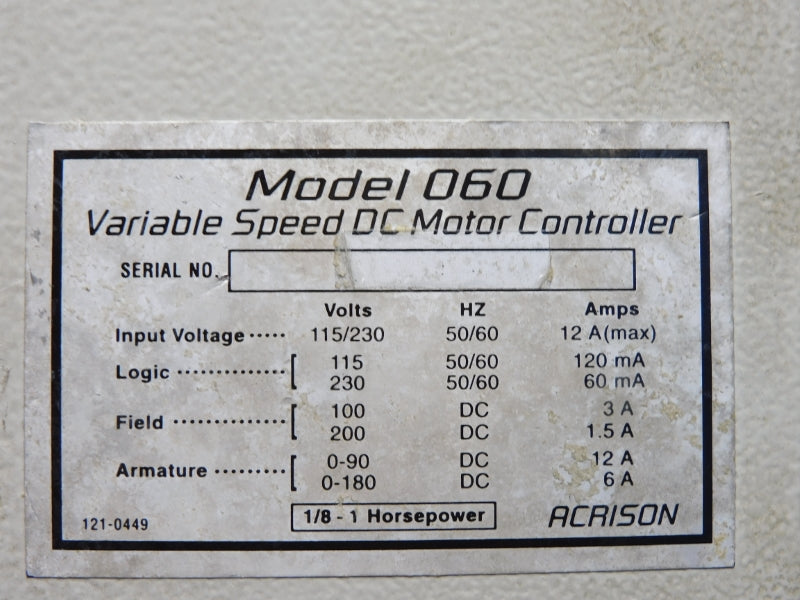 ACRISON 060 SCR-DC 115/230V 12A (NO KEY) (AS PICTURED) UNMP