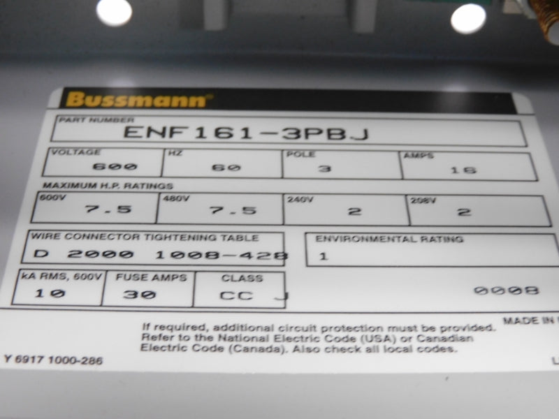 BUSSMANN ENF161-3PBJ 600V 30A (NO HANDLE) NSNP