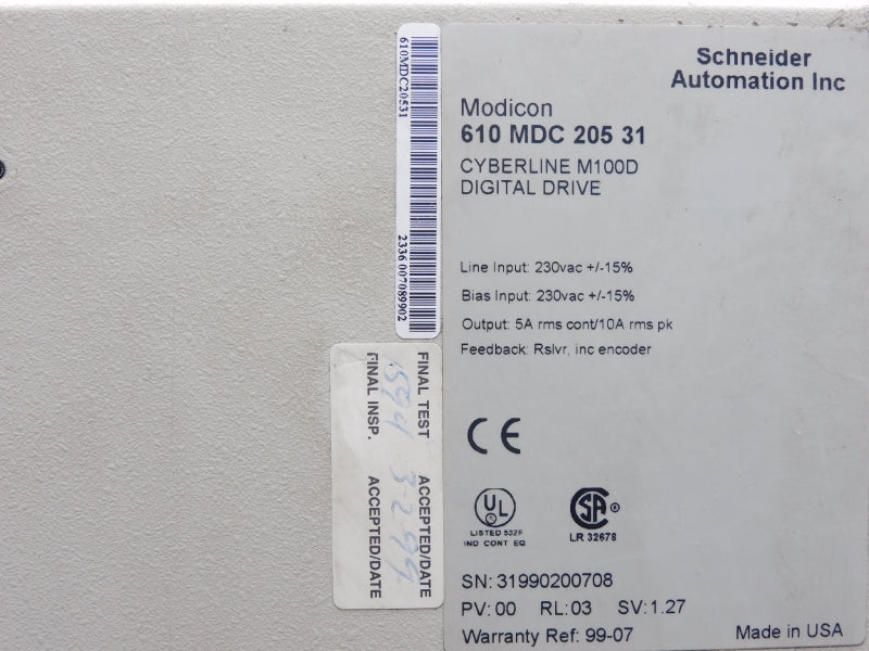 SCHNEIDER ELECTRIC 610MDC20531 230VAC 10A UNMP