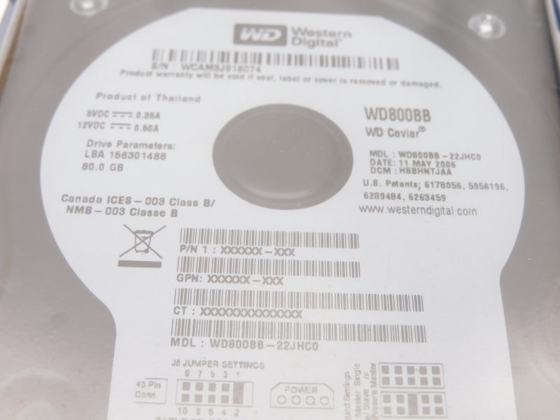 WESTERN DIGITAL CDW000291337 WD800BB-22JHC0 12VDC 0.50A NSMP