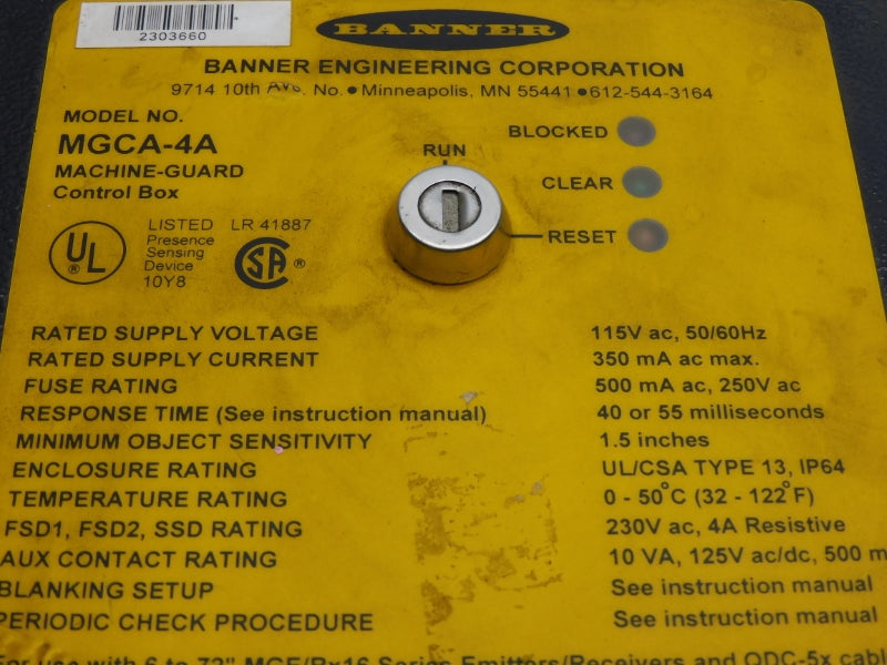 BANNER ENGINEERING MGCA-4A 115/230VAC 4A (NO KEY) UNMP