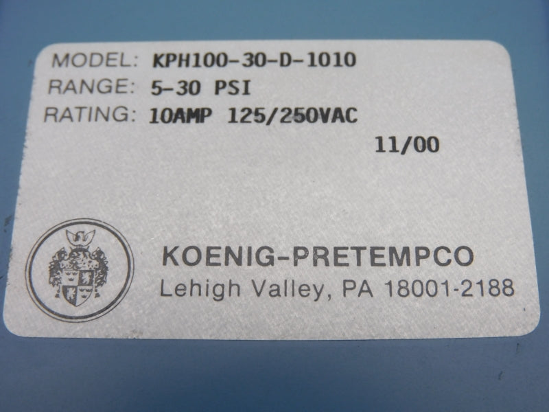 KOENIG-PRETEMPCO KPH100-30-D-1010 125/240VAC 10A 5-30PSI NSNP