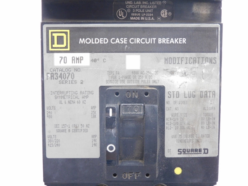 SQUARE D FA34070 480V 70A (GREY) UNMP