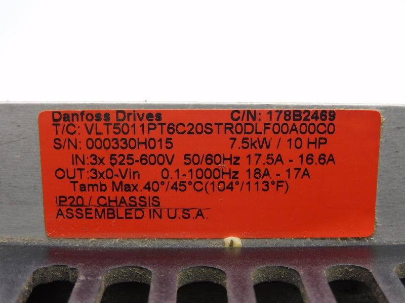 DANFOSS VLT5011PT6C20STR0DLF00A00C0 178B2469 525-600V 18A NSNP