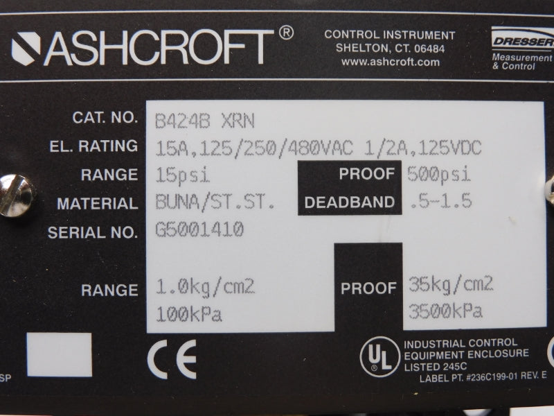 ASHCROFT B424BXRN 480VAC 15A 15PSI NSMP