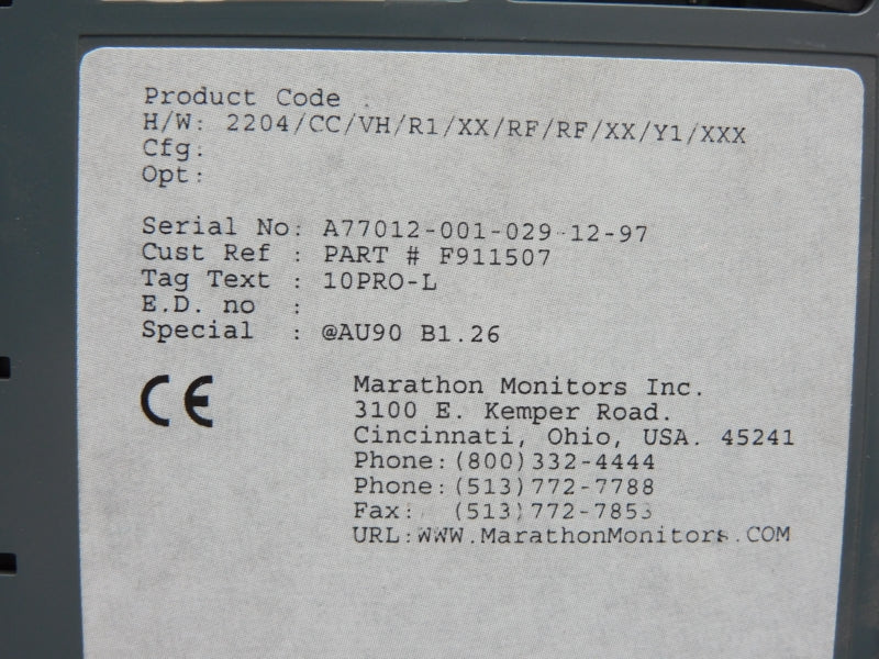 MARATHON MONITORS 2204/CC/VH/R1/XX/RF/RF/XX/Y1/XXX F911507 100-240VAC 10A NSNP
