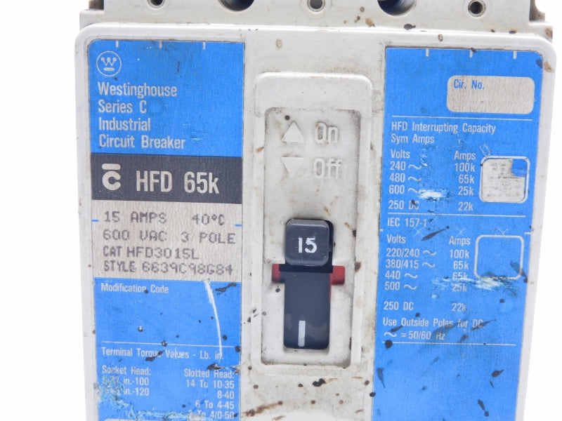 WESTINGHOUSE HFD3015L SER. C 600VAC 15A (BLUE) (AS PICTURED) UNMP