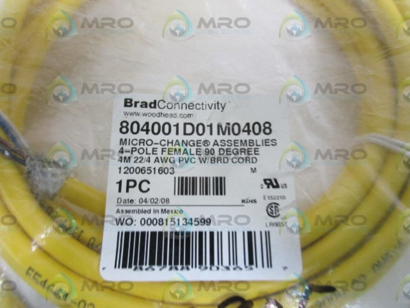 BRAD CONNECTIVITY FEMALE CORD 804001D01M0408 * NEW IN FACTORY BAG *