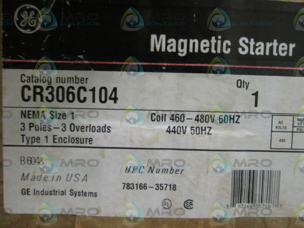 GENERAL ELECTRIC MAGNETIC STARTER CR306C104 *NEW IN BOX*