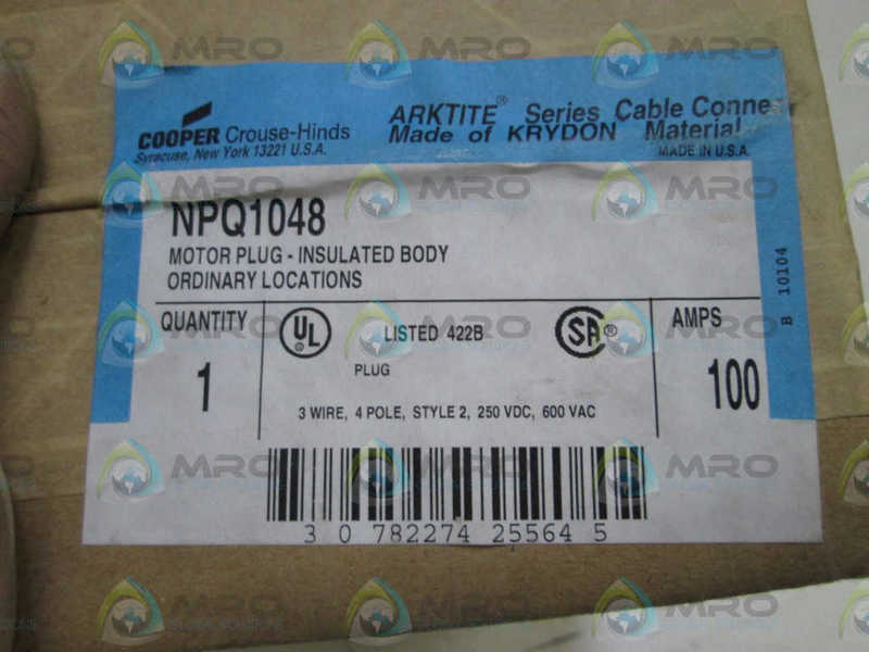 CROUSE-HINDS MOTOR PLUG- INSULATED BODY NPQ1048 * FACTORY SEALED *