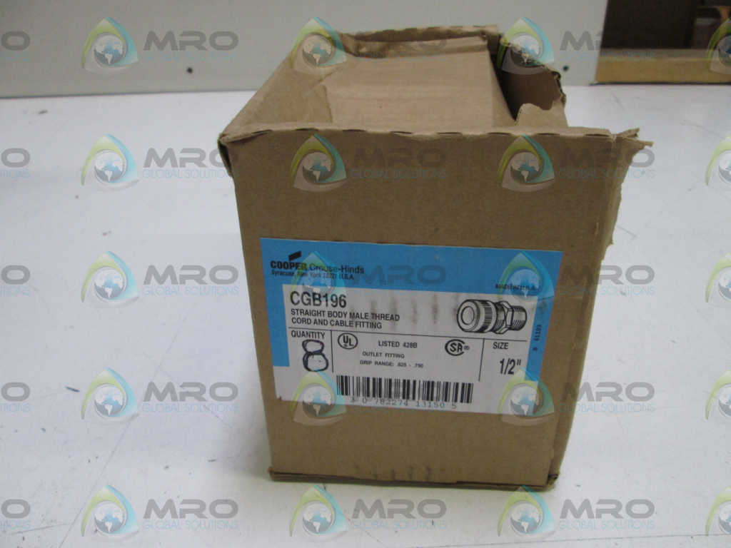 LOT OF 8 CROUSE-HINDS 1/2" CORD AND CABLE FITTING CGB196 *NEW IN BOX*