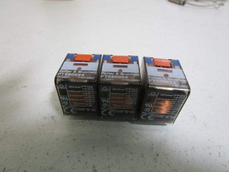 LOT OF 3 POTTER & BRUMFIELD RELAY 24V PT580024 *USED*