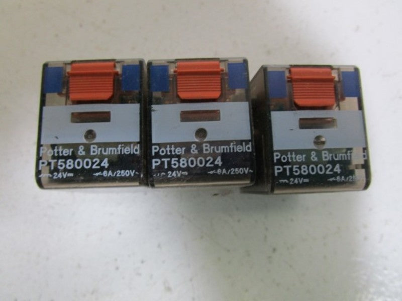LOT OF 3 POTTER & BRUMFIELD RELAY 24V PT580024 *USED*