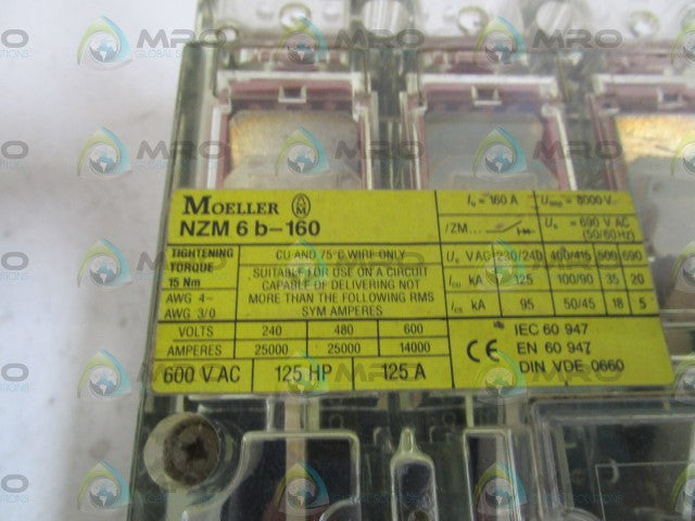 KLOCKNER MOELLER NZM6b-160/ZM6-125-CNA CIRCUIT BREAKER *USED*
