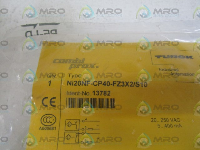 TURCK PROXIMITY SWITCH Ni20NF-CP40-FZ3X2/S10 *NEW IN FACTORY BAG*