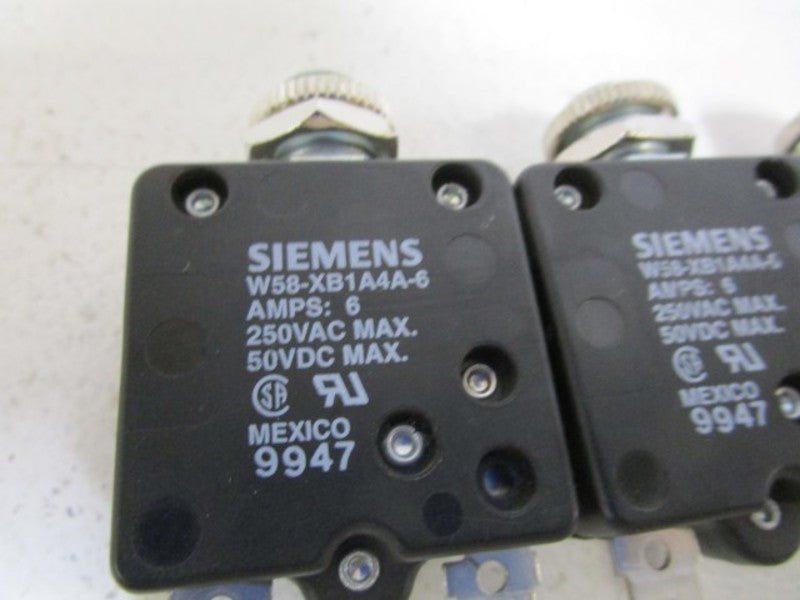 LOT OF 4 SIEMENS CIRCUIT BREAKER 6AMPS W58-XB1A4A-6 *USED*