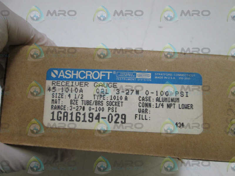 ASHCROFT 451010A02L-3-27#0-100# PRESSURE GAUGE 3-27PSI 0-100PSI  NSMP