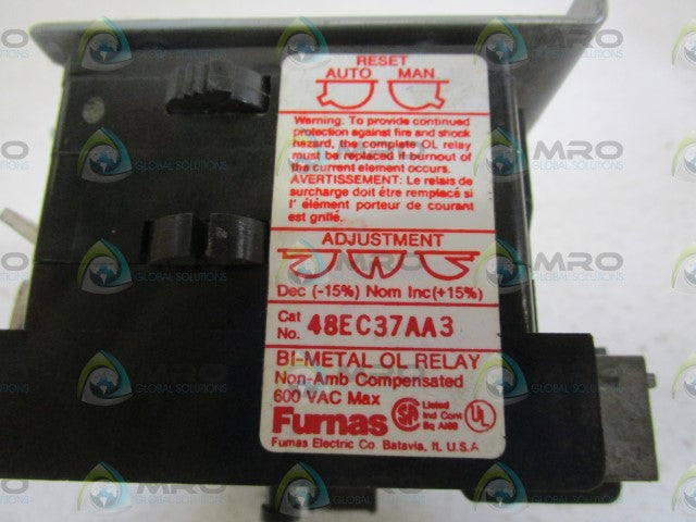 FURNAS THERMAL OVERLOAD RELAY 48EC37AA3 *USED*