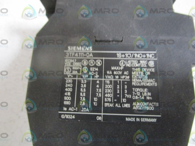 SIEMENS CONTACTOR 120/110V 3TF4111-0A *USED*