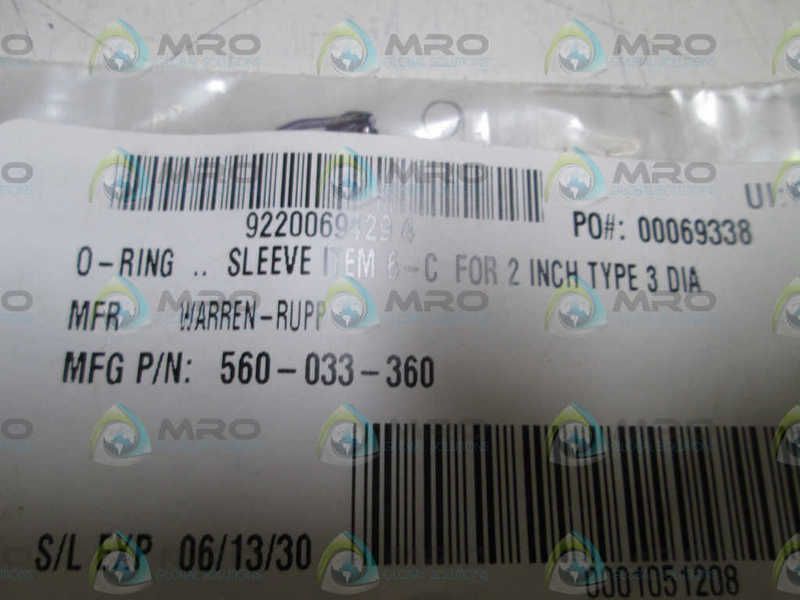 LOT OF 9 WARREN-RUPP O-RING 560-033-360  NSNP