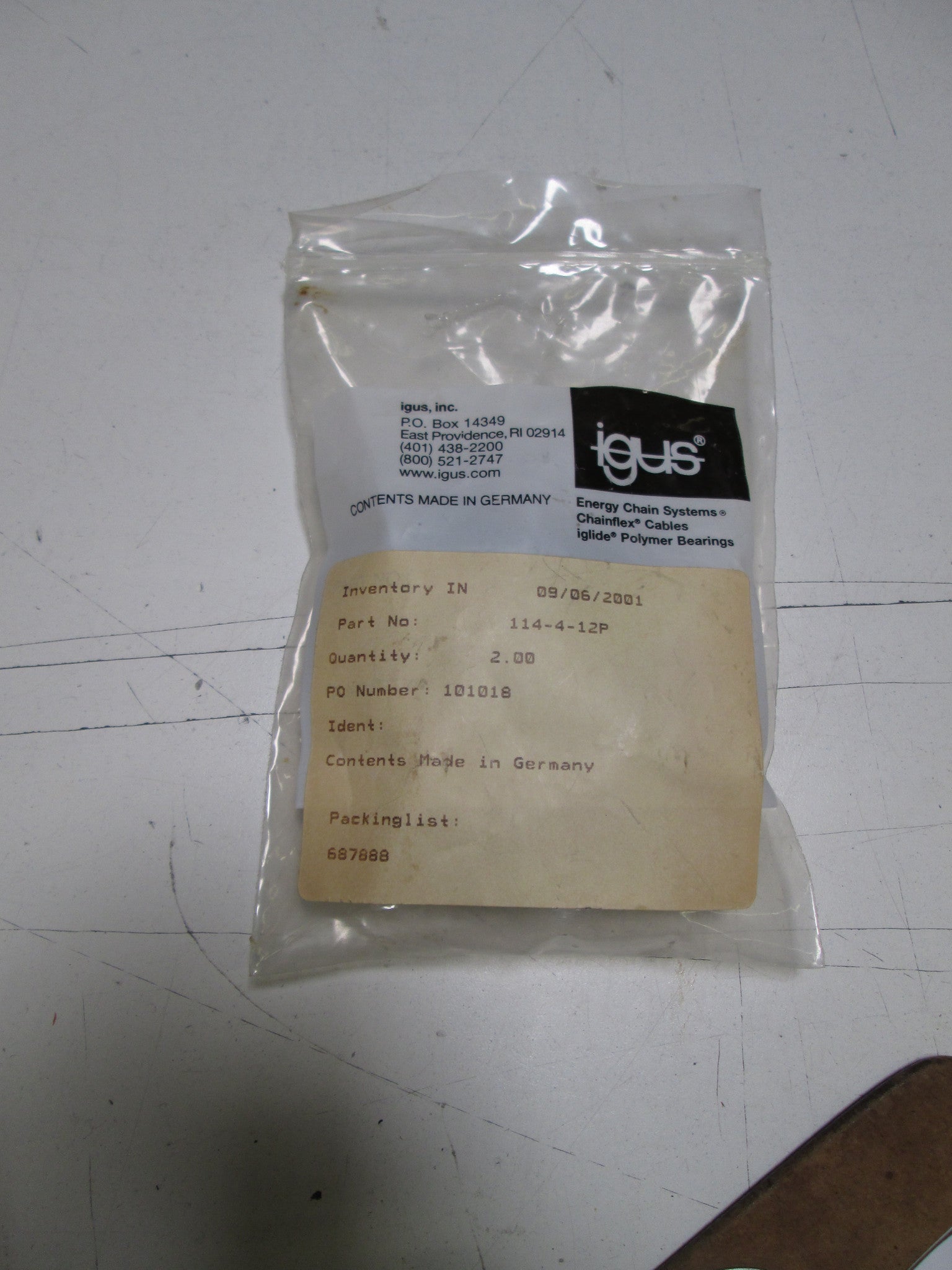 LOT OF 2 IGUS PARTS 114-4-12P *NEW IN BAG*