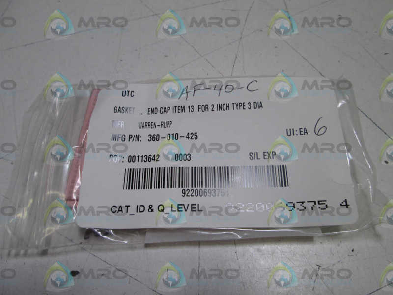 LOT OF 2 WARREN-RUPP GASKET END CAP 360-010-425 NSNP