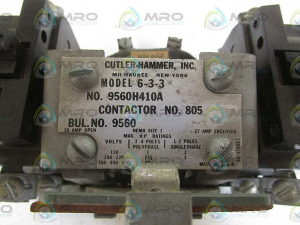 CUTLER-HAMMER 805 CONTACTOR 9560H410A (AS PICTURED)  UNMP