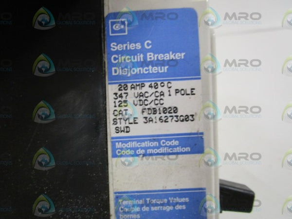 CUTLER-HAMMER CIRCUIT BREAKER FDB1020  UNMP