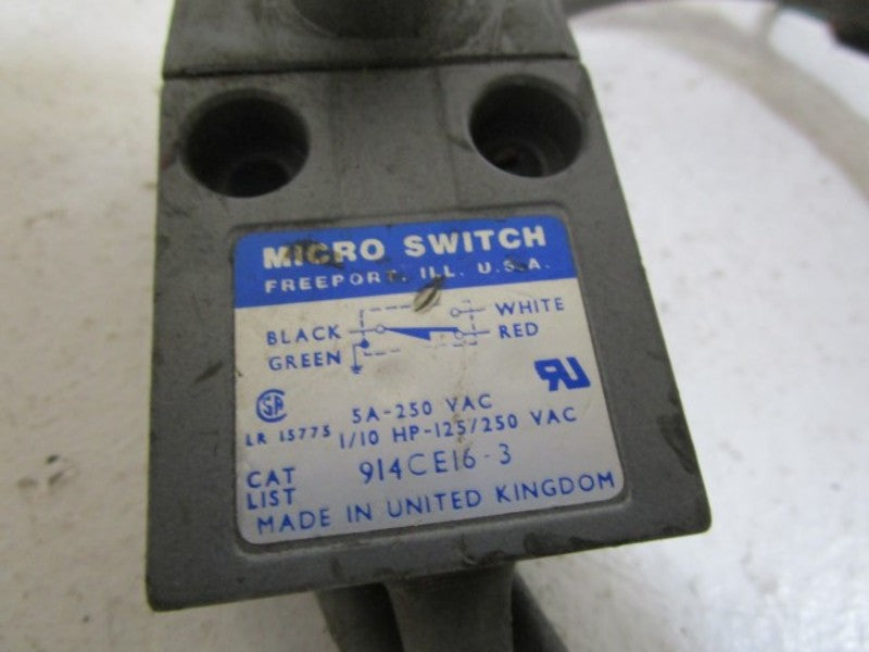 MICRO SWITCH 914CE16-3 LIMIT SWITCH *USED*