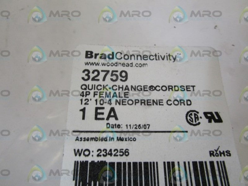 BRAD CONNECTIVITY CORDSET 32759  NSNP IN BAG