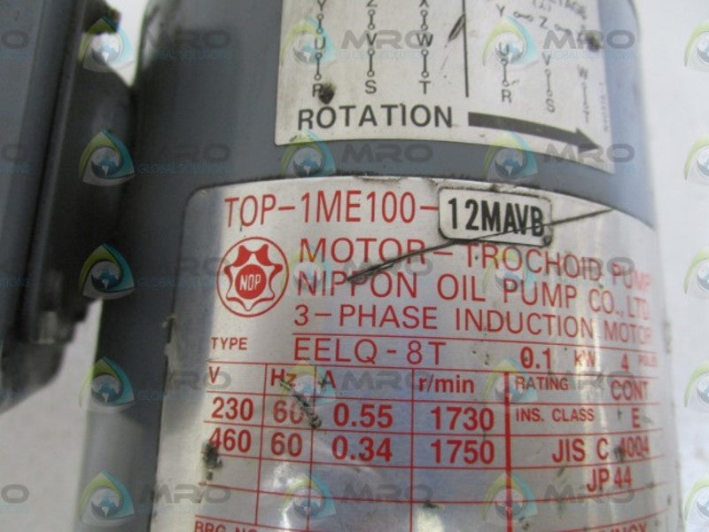 NIPPON PUMP W/ MOTOR TOP-1ME100-12MAVB *USED*