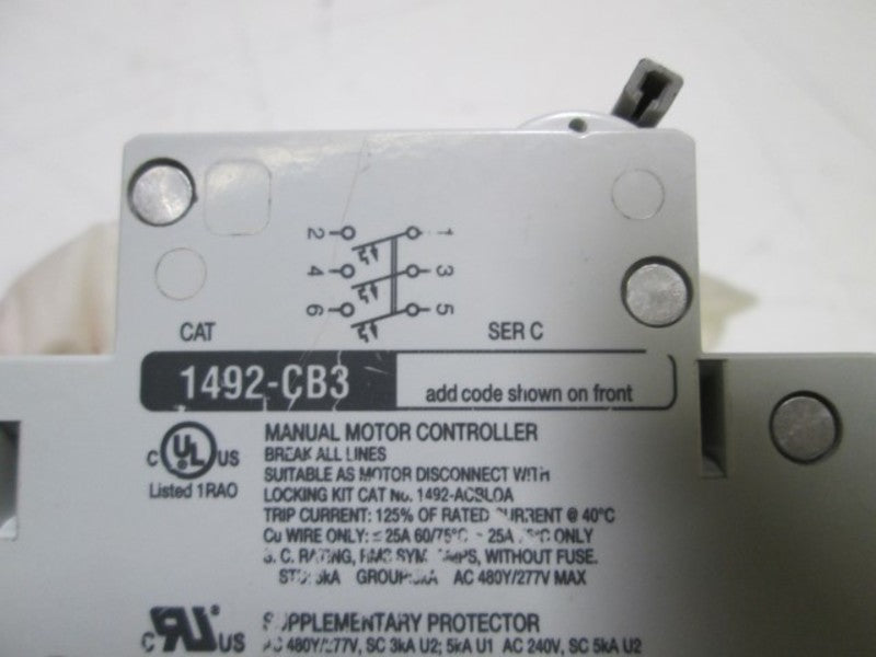 ALLEN BRADLEY 1492-CB3-F060 SER. C CIRCUIT BREAKER 6A 3HP  UNMP