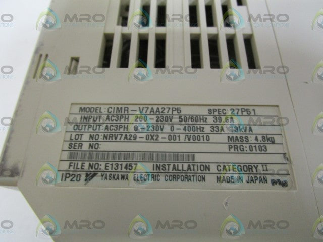 YASKAWA DRIVE CIMR-V7AA27P6 (AS PICTURED) *USED*