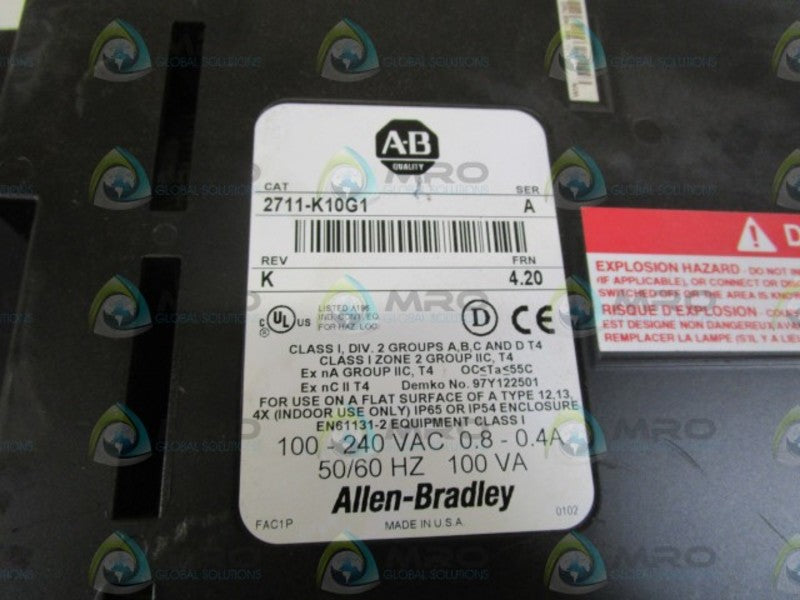 ALLEN BRADLEY PANEL VIEW FRN:4.20 2711-K10G1 SER. A  UNMP