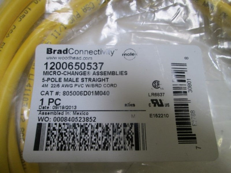 BRAD CONNECTIVITY 5P MALE CORDSET 805006D01M040 * NEW IN FACTORY BAG *