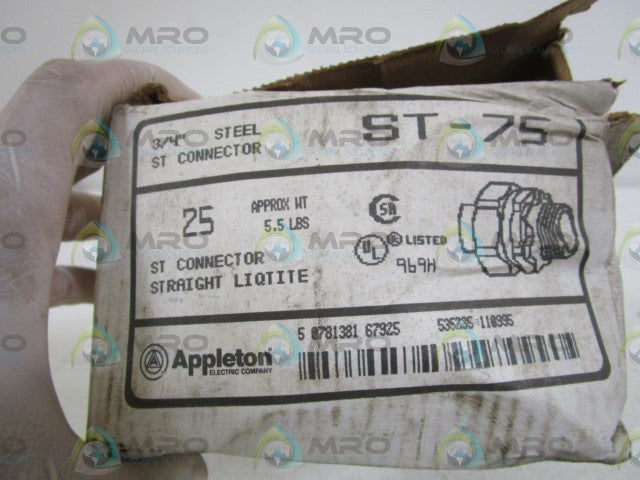 LOT OF 19 APPLETON 3/4" STEEL CONNECTOR ST-75 *NEW IN BOX*