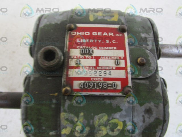 OHIO GEAR D0X DOUBLE GEAR REDUCER 4:1 *USED*