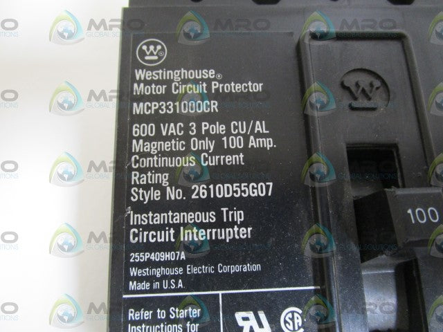 WESTINGHOUSE CIRCUIT BREAKER 100AMP MCP331000CR *NEW NO BOX*